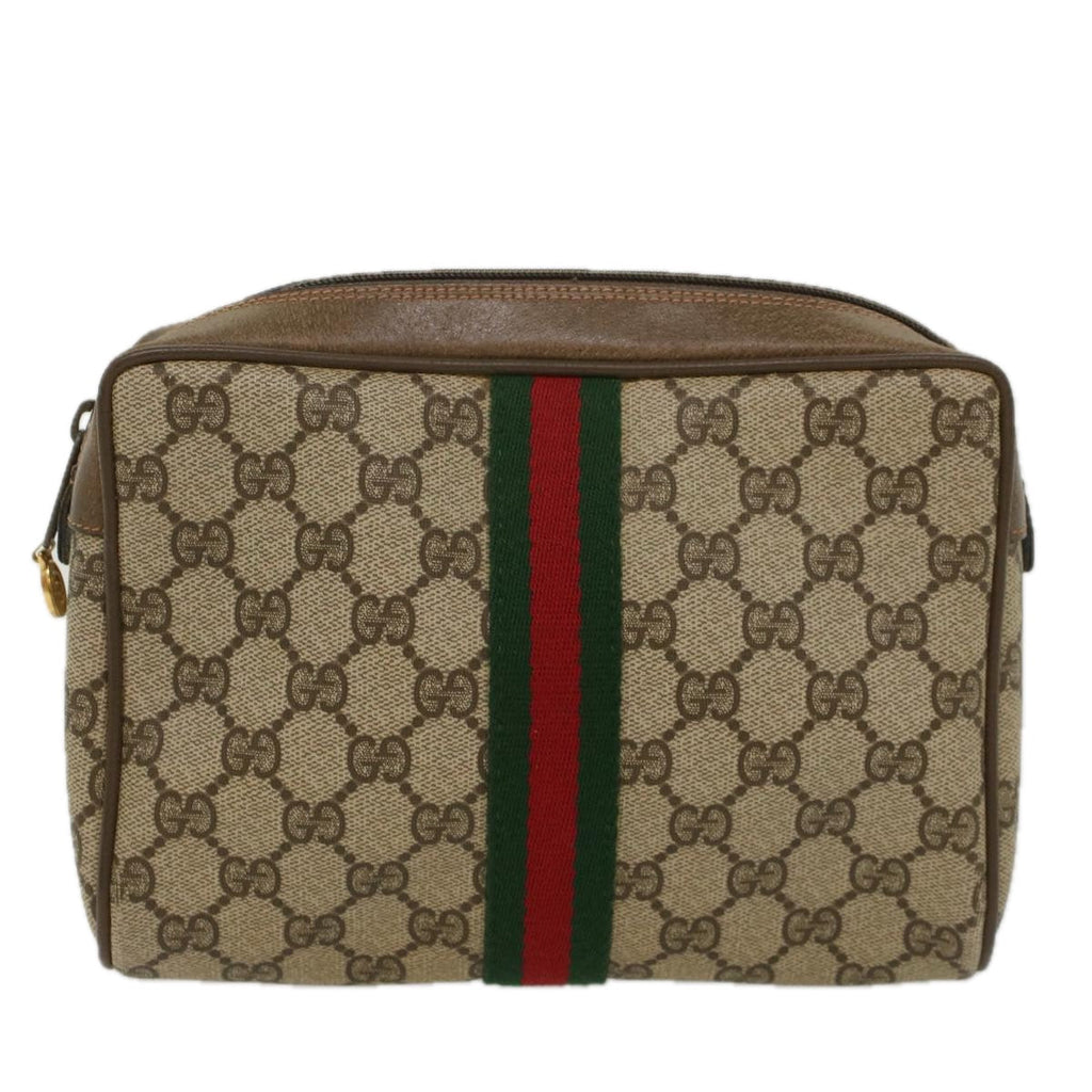 GUCCI GG Canvas Web Sherry Line Clutch Bag Beige Red Green 63.01.012 th4080