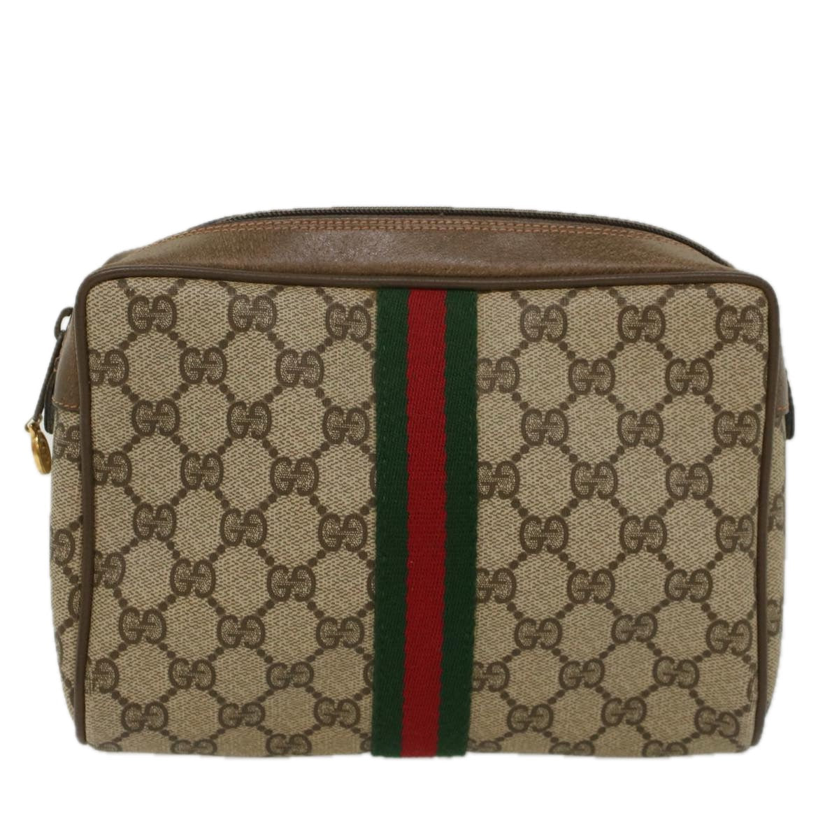 GUCCI GG Canvas Web Sherry Line Clutch Bag Beige Red Green 63.01.012 th4080