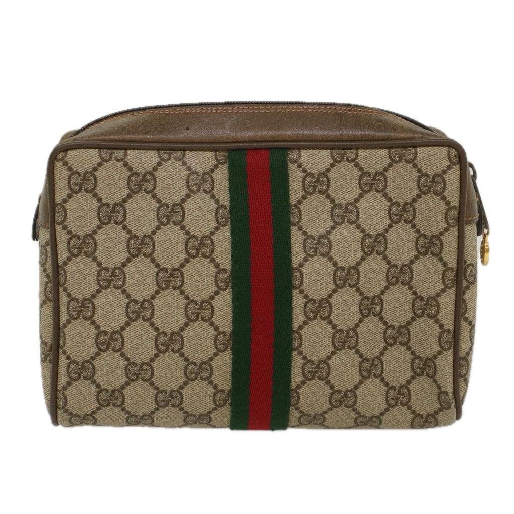 GUCCI GG Canvas Web Sherry Line Clutch Bag Beige Red Green 63.01.012 th4080