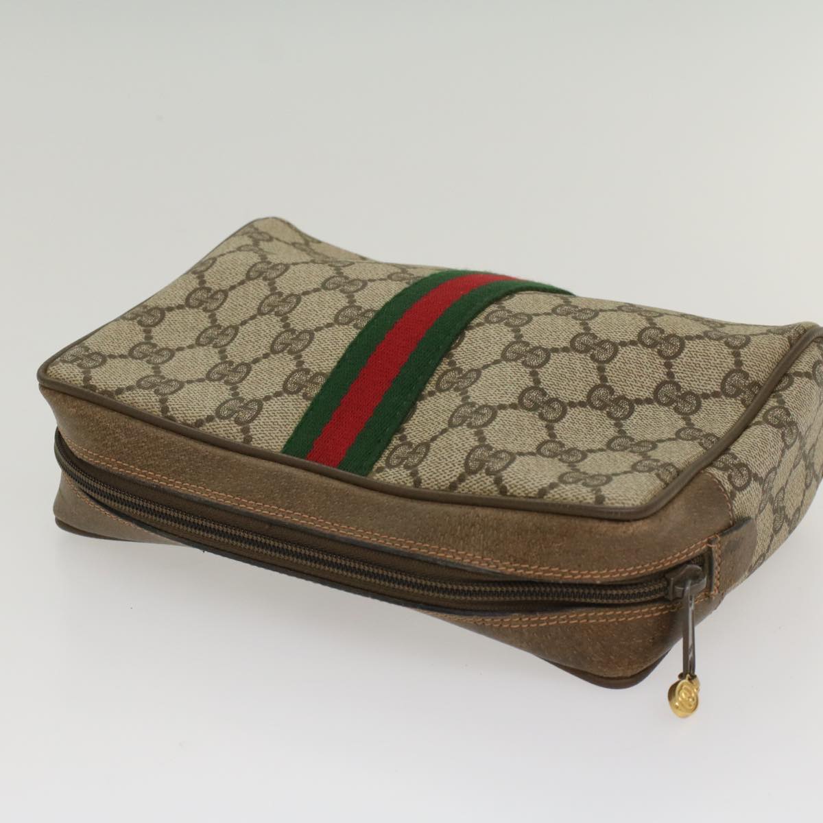 GUCCI GG Canvas Web Sherry Line Clutch Bag Beige Red Green 63.01.012 th4080