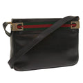 GUCCI Web Sherry Line Shoulder Bag Leather Black Red Green th4083