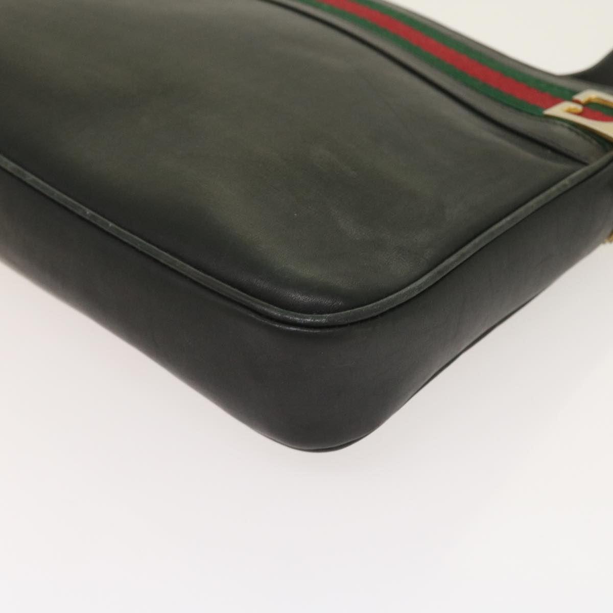 GUCCI Web Sherry Line Shoulder Bag Leather Black Red Green th4083