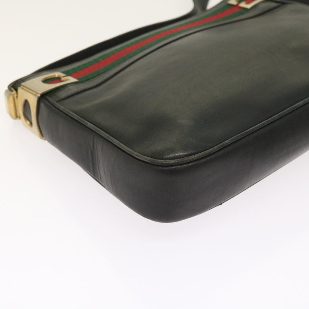 GUCCI Web Sherry Line Shoulder Bag Leather Black Red Green th4083