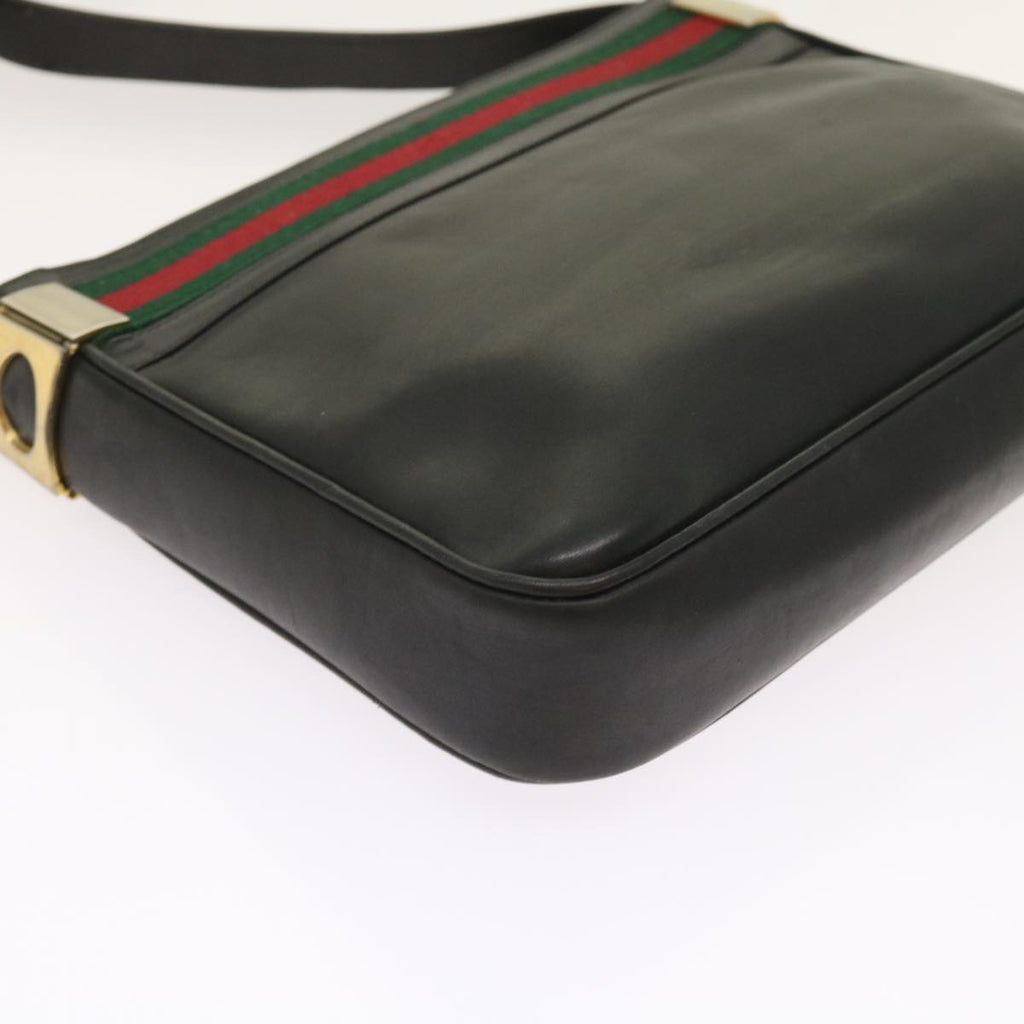 GUCCI Web Sherry Line Shoulder Bag Leather Black Red Green th4083