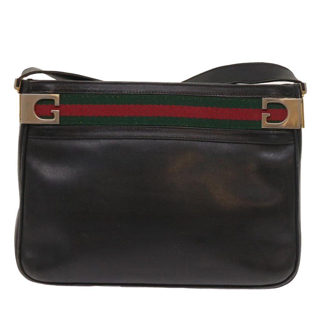 GUCCI Web Sherry Line Shoulder Bag Leather Black Red Green th4083
