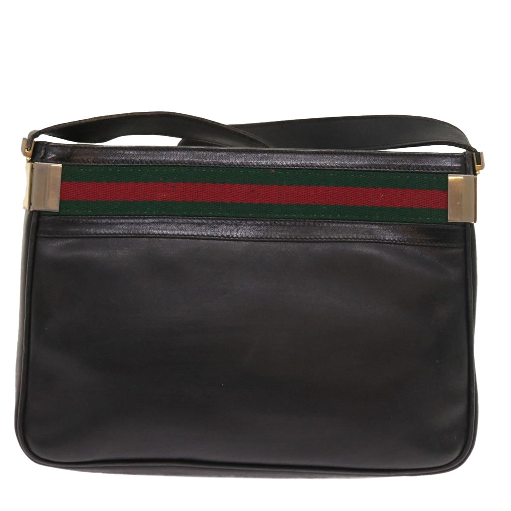 GUCCI Web Sherry Line Shoulder Bag Leather Black Red Green th4083