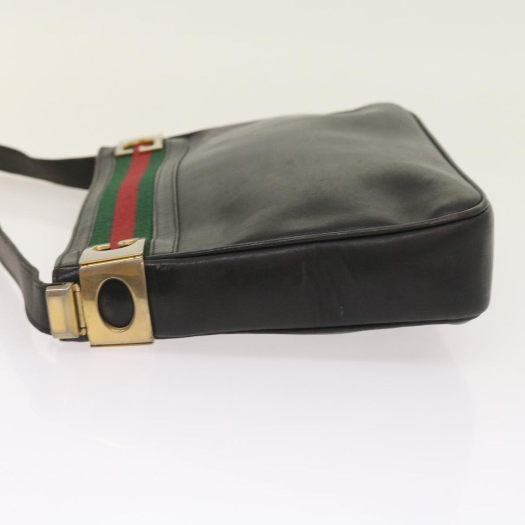 GUCCI Web Sherry Line Shoulder Bag Leather Black Red Green th4083