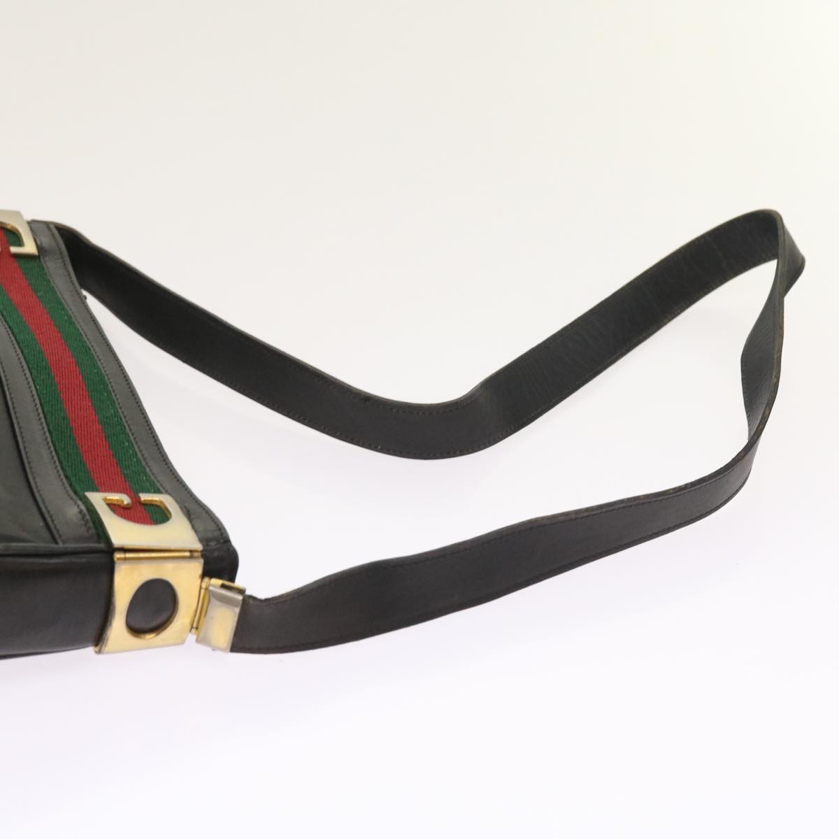GUCCI Web Sherry Line Shoulder Bag Leather Black Red Green th4083