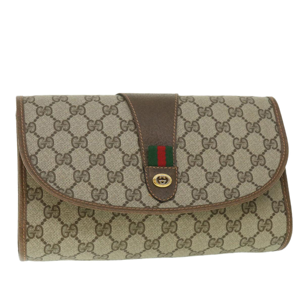 GUCCI GG Supreme Web Sherry Line Clutch Bag Beige Red 156 01 030 th4102