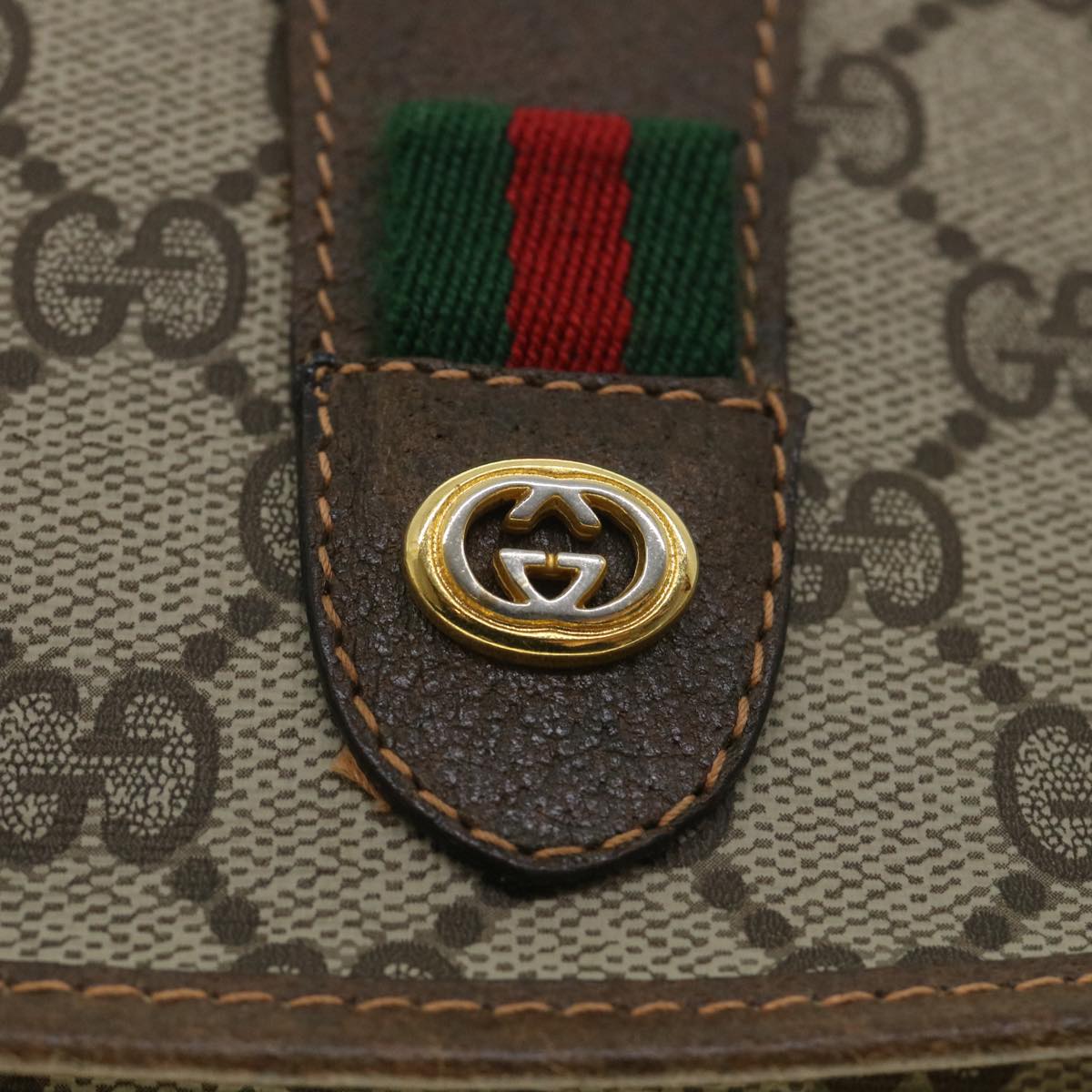 GUCCI GG Supreme Web Sherry Line Clutch Bag Beige Red 156 01 030 th4102