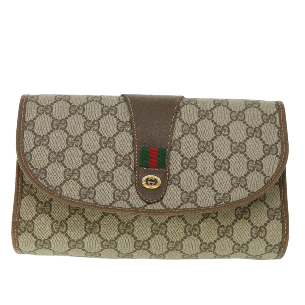 GUCCI GG Supreme Web Sherry Line Clutch Bag Beige Red 156 01 030 th4102