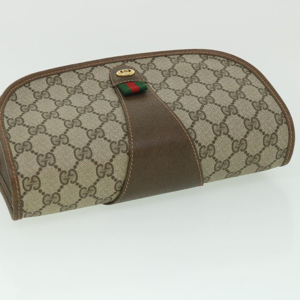 GUCCI GG Supreme Web Sherry Line Clutch Bag Beige Red 156 01 030 th4102