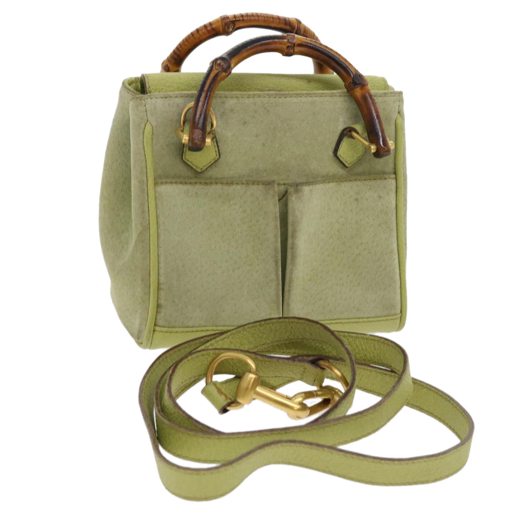 GUCCI Bamboo Hand Bag Suede 2way Green th4105
