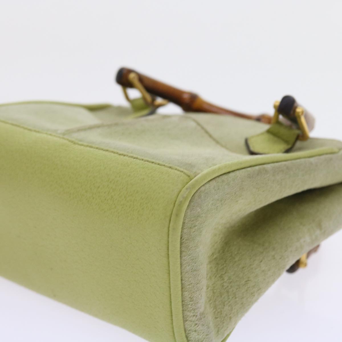 GUCCI Bamboo Hand Bag Suede 2way Green th4105