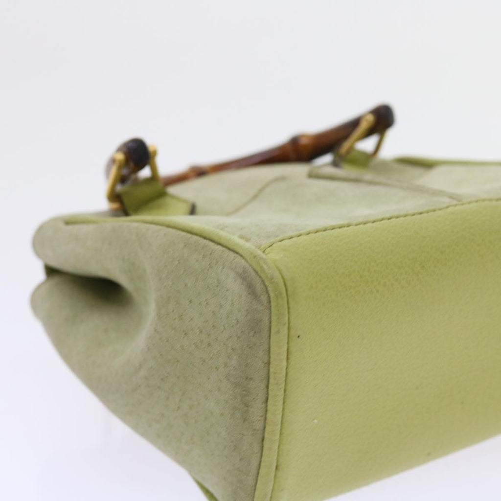 GUCCI Bamboo Hand Bag Suede 2way Green th4105