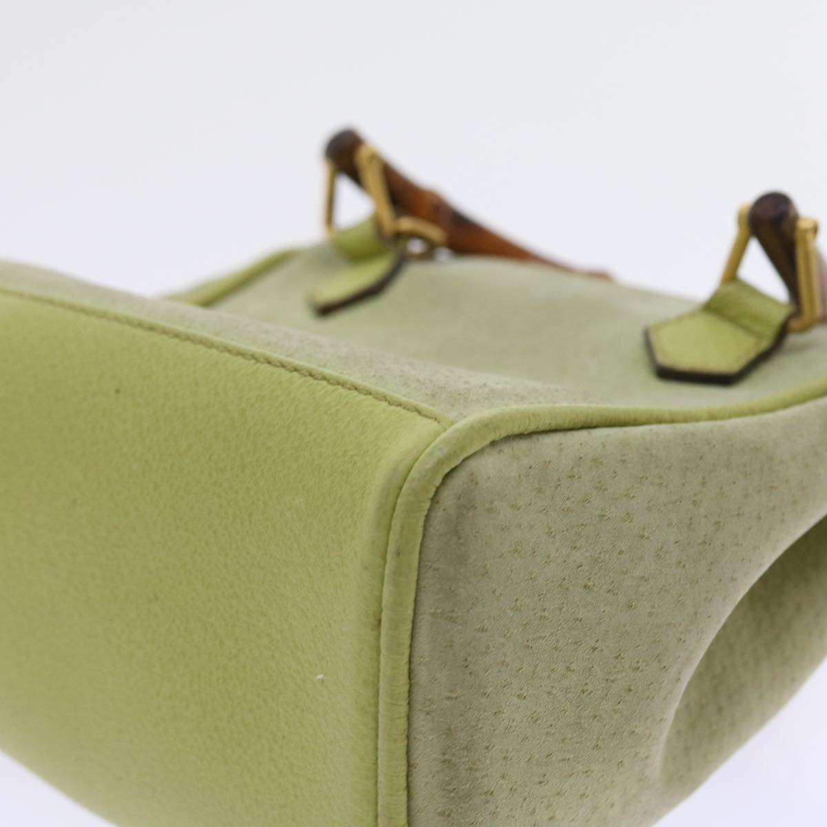 GUCCI Bamboo Hand Bag Suede 2way Green th4105