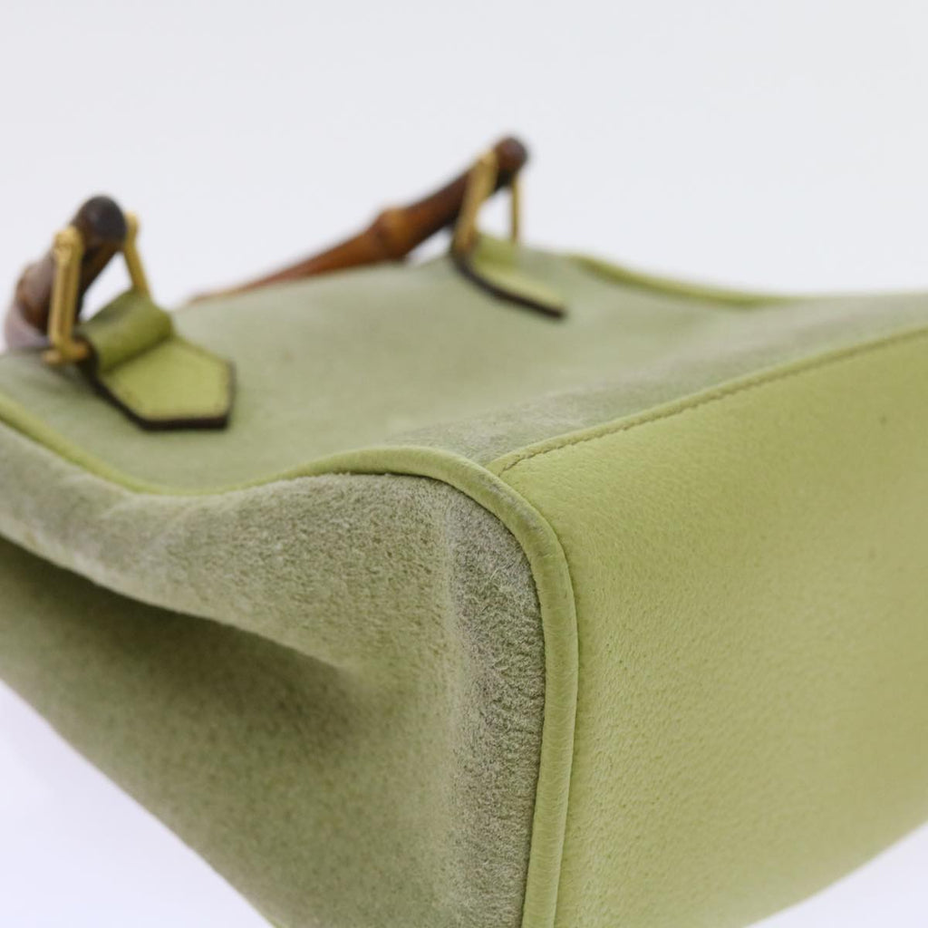 GUCCI Bamboo Hand Bag Suede 2way Green th4105