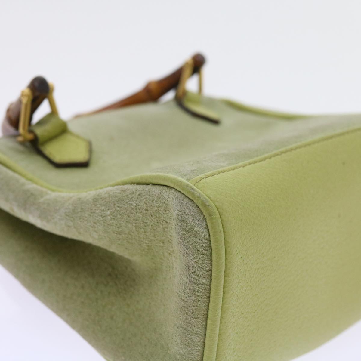 GUCCI Bamboo Hand Bag Suede 2way Green th4105