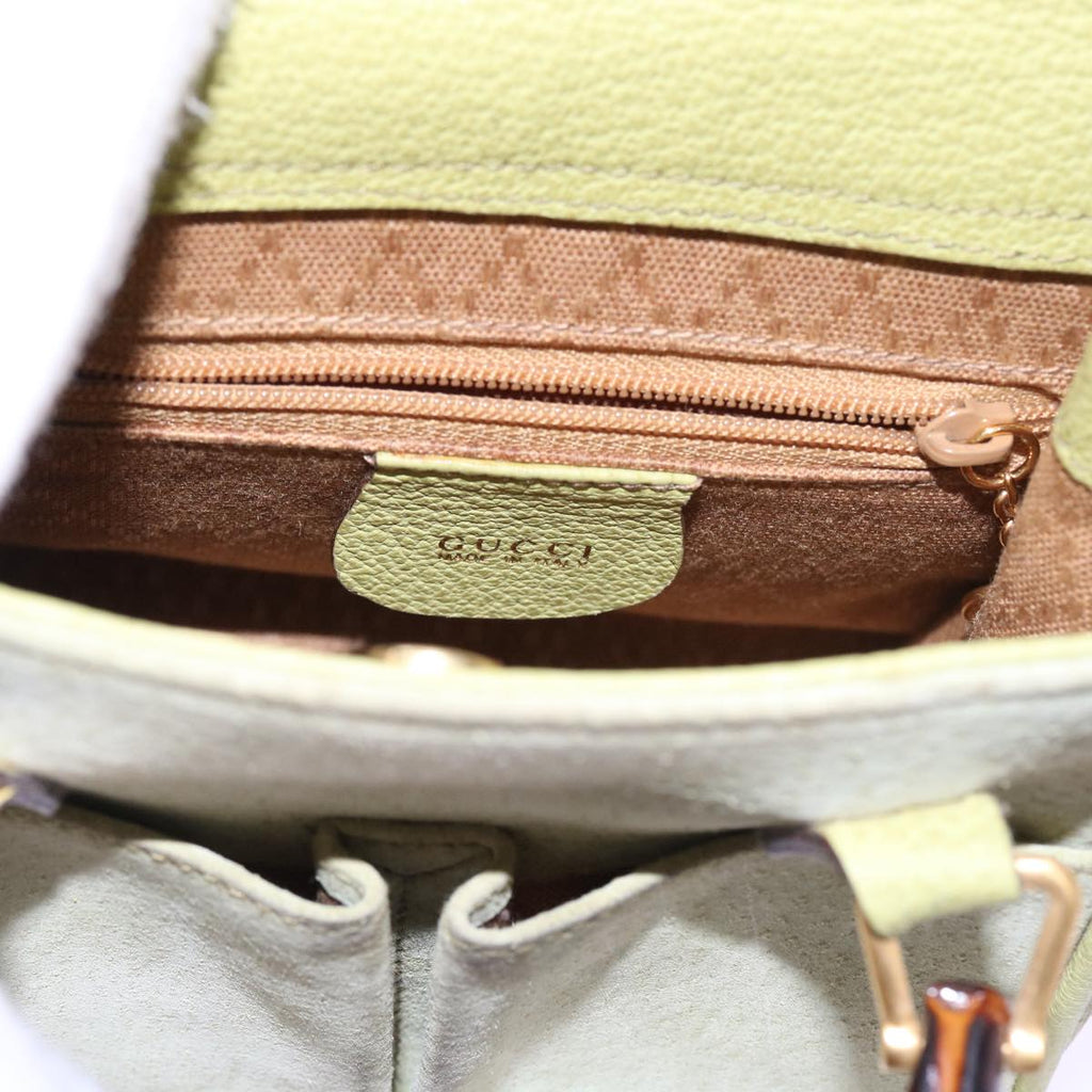 GUCCI Bamboo Hand Bag Suede 2way Green th4105