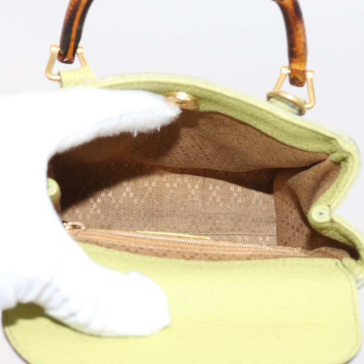 GUCCI Bamboo Hand Bag Suede 2way Green th4105