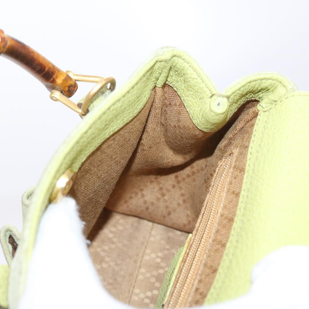 GUCCI Bamboo Hand Bag Suede 2way Green th4105