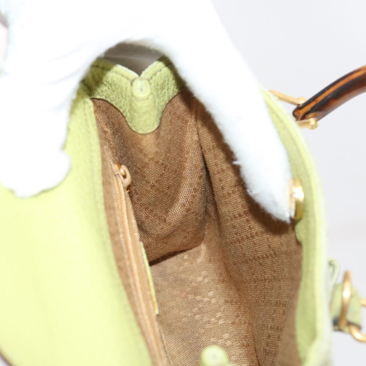 GUCCI Bamboo Hand Bag Suede 2way Green th4105