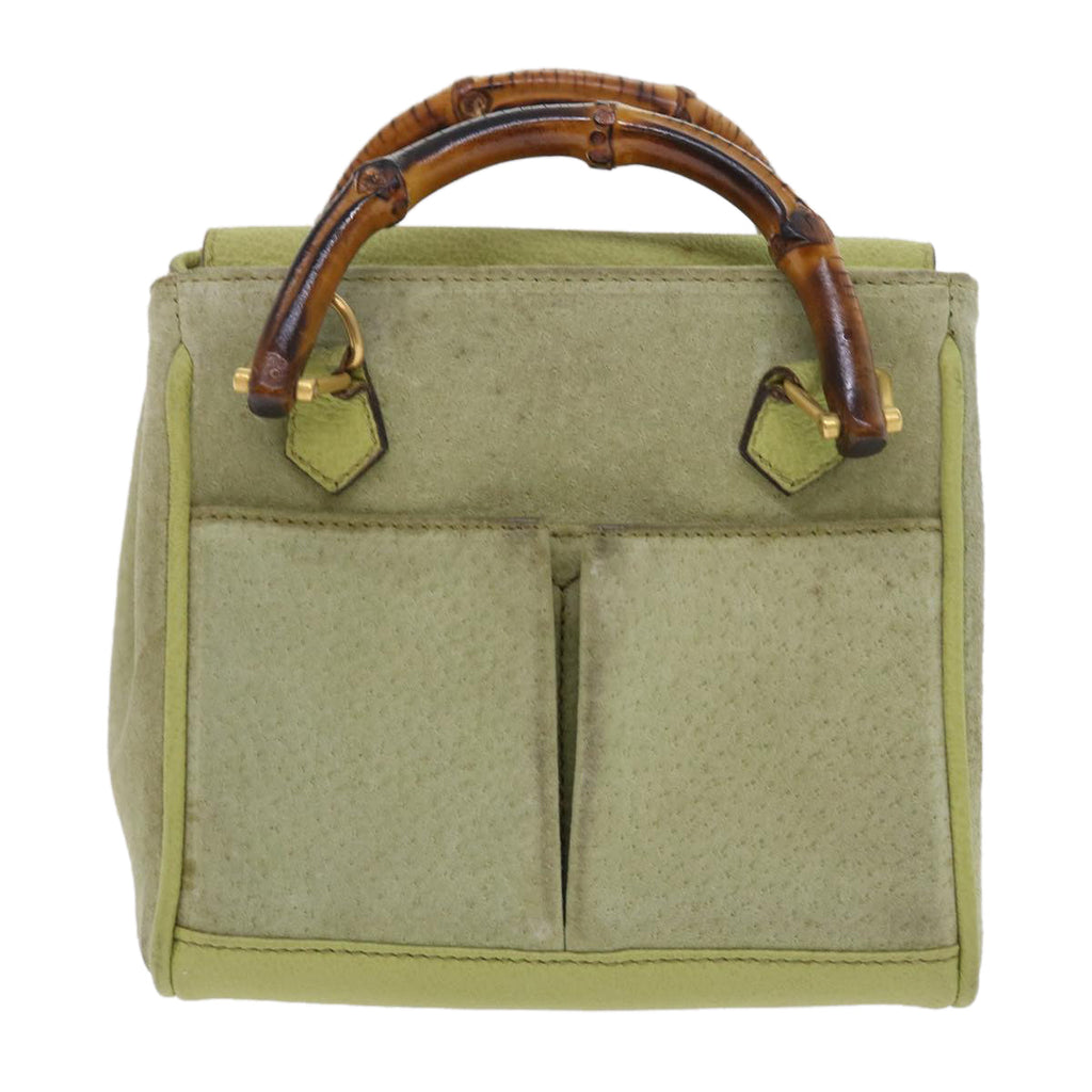 GUCCI Bamboo Hand Bag Suede 2way Green th4105