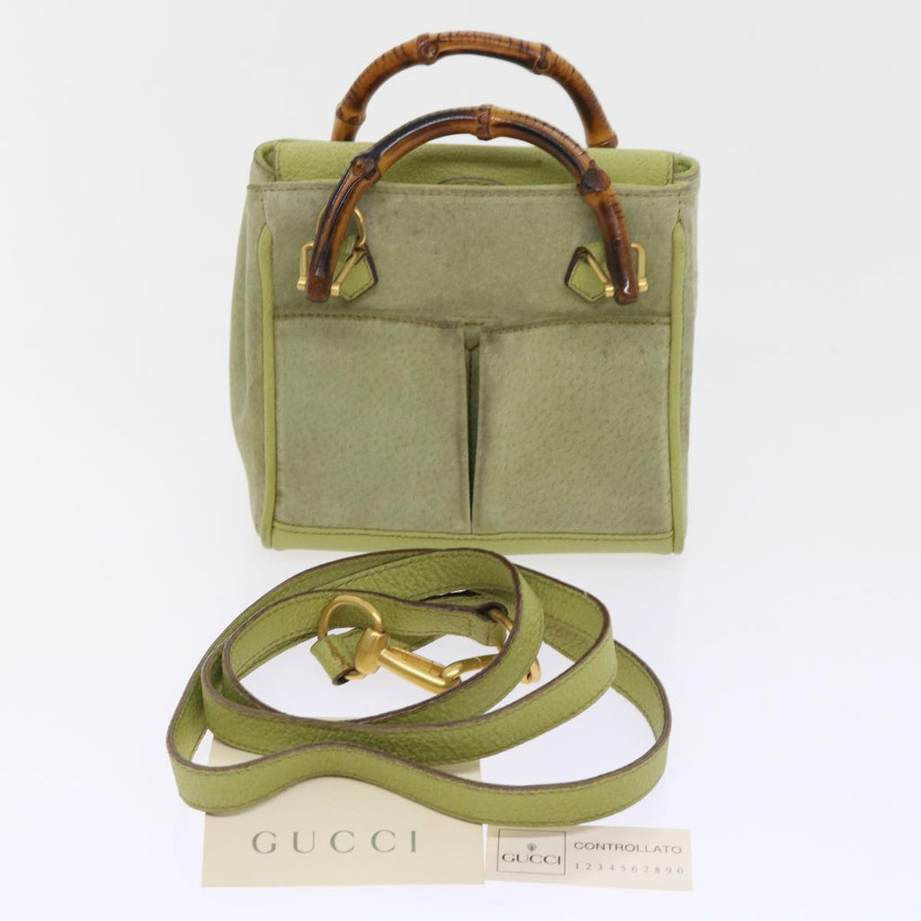 GUCCI Bamboo Hand Bag Suede 2way Green th4105