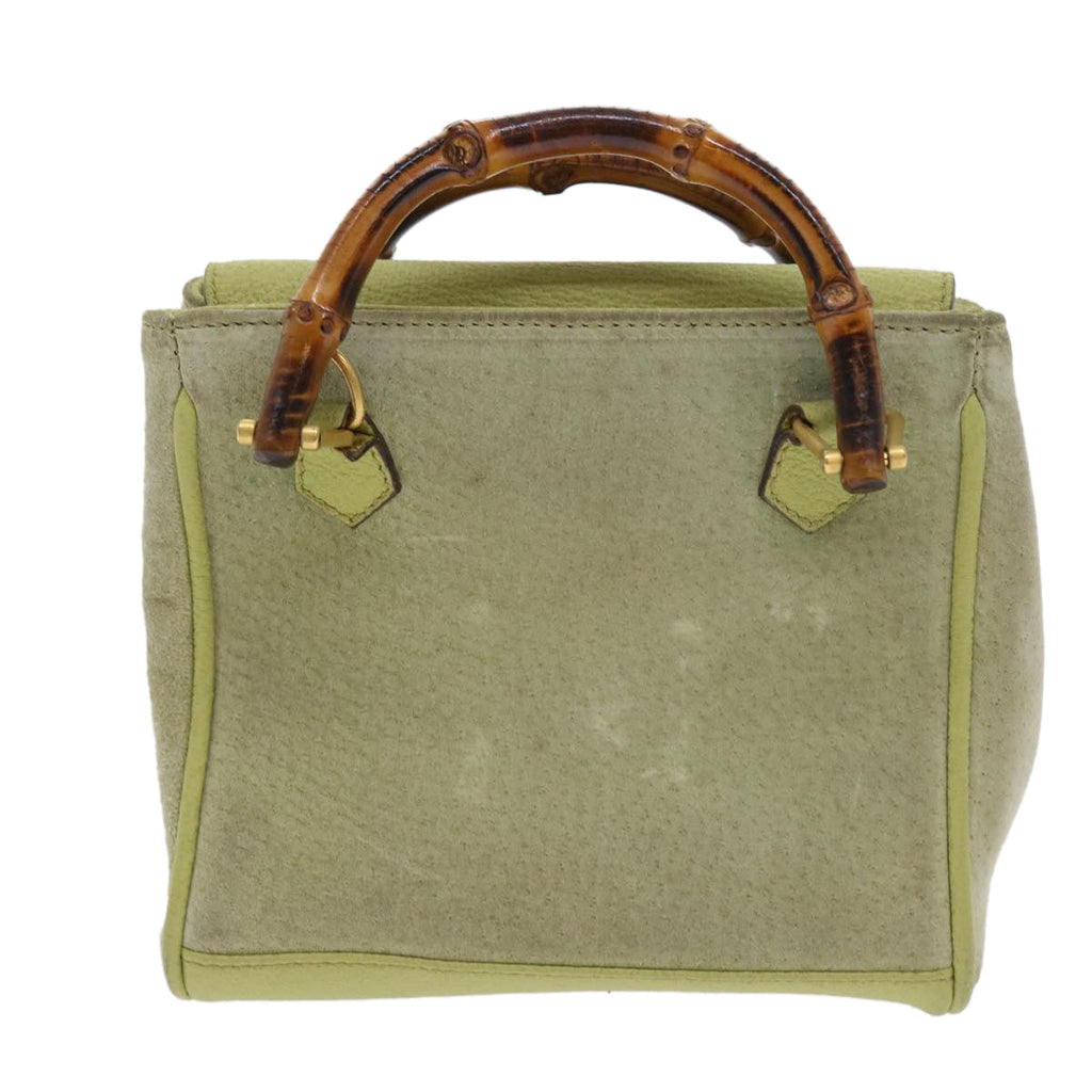 GUCCI Bamboo Hand Bag Suede 2way Green th4105