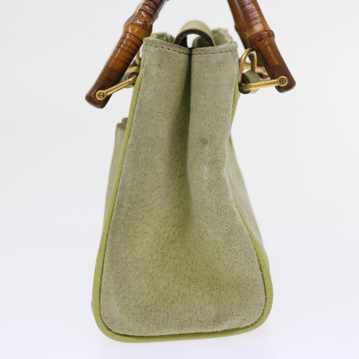 GUCCI Bamboo Hand Bag Suede 2way Green th4105