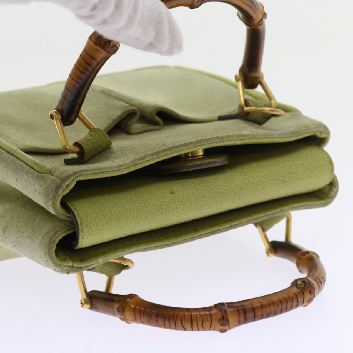 GUCCI Bamboo Hand Bag Suede 2way Green th4105