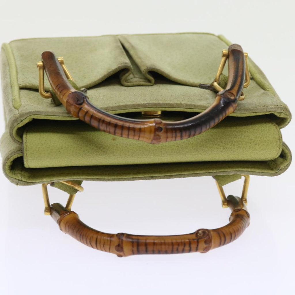 GUCCI Bamboo Hand Bag Suede 2way Green th4105