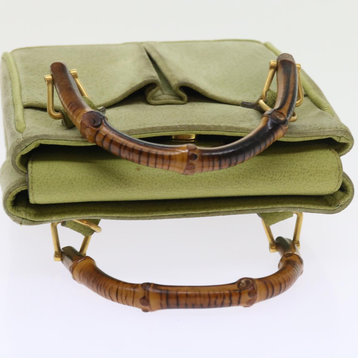 GUCCI Bamboo Hand Bag Suede 2way Green th4105