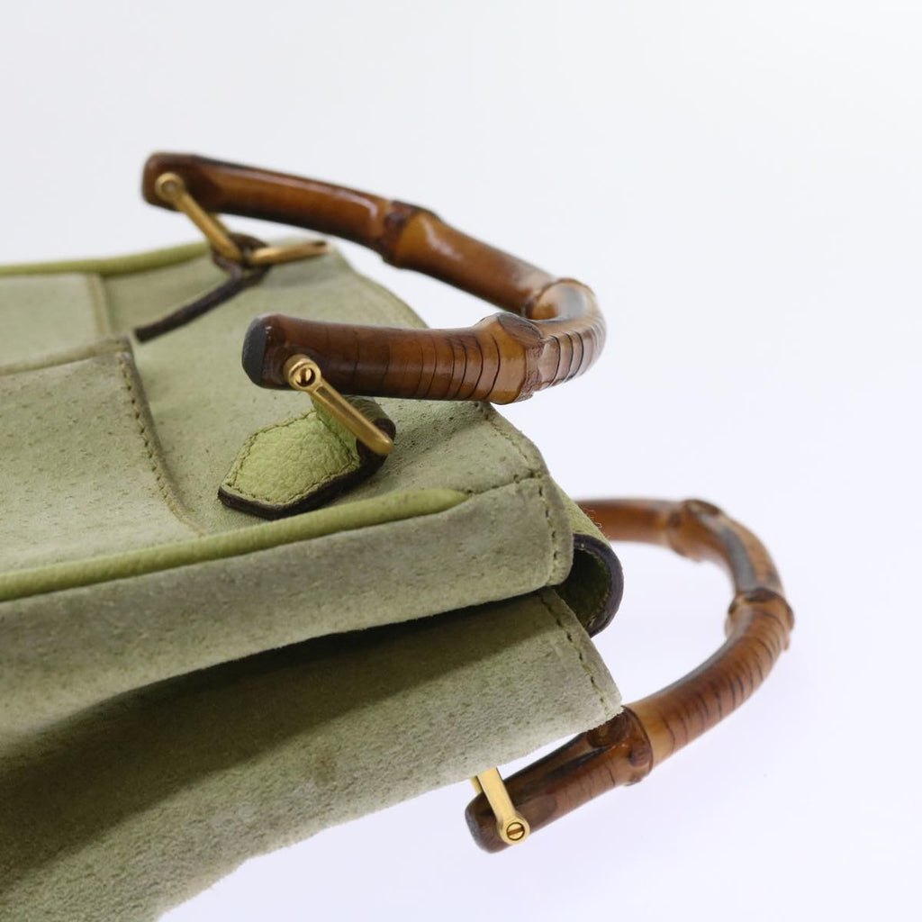 GUCCI Bamboo Hand Bag Suede 2way Green th4105