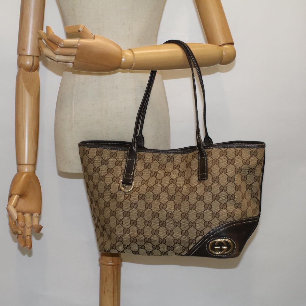 GUCCI GG Canvas Abbey Tote Bag Beige Brown th4111