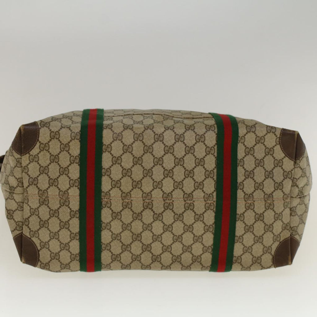 GUCCI GG Canvas Web Sherry Line Boston Bag PVC Leather Beige Green th4115