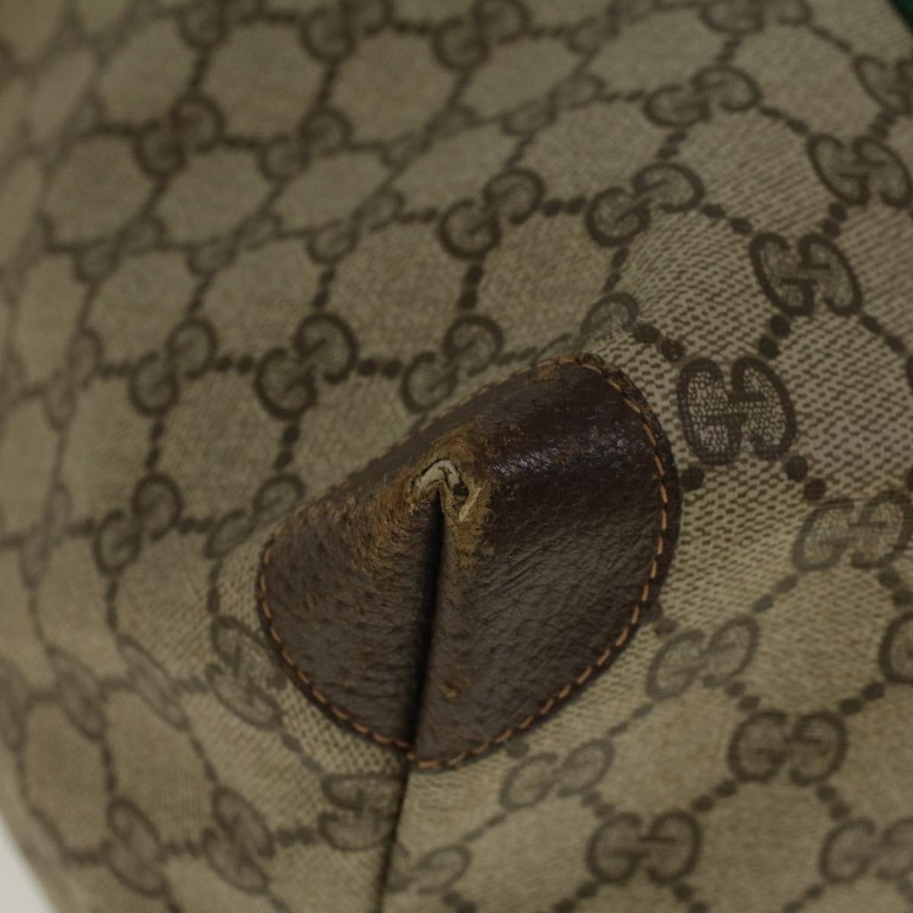 GUCCI GG Canvas Web Sherry Line Boston Bag PVC Leather Beige Green th4115