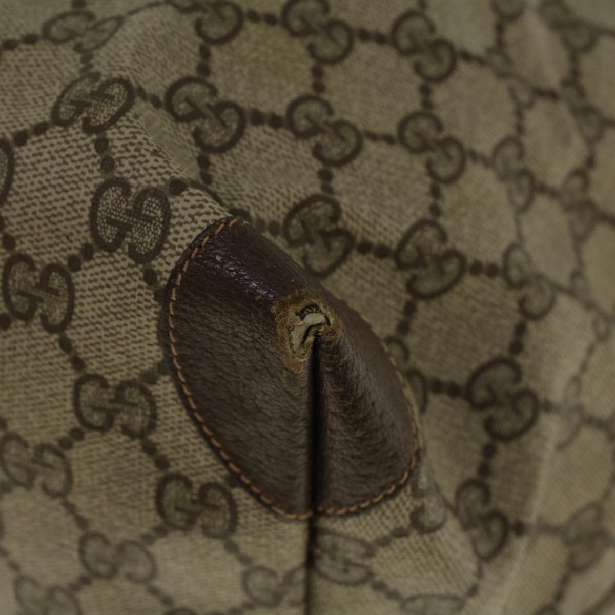 GUCCI GG Canvas Web Sherry Line Boston Bag PVC Leather Beige Green th4115