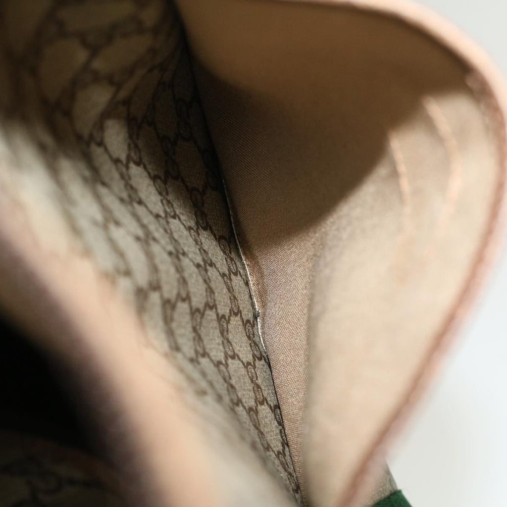 GUCCI GG Canvas Web Sherry Line Boston Bag PVC Leather Beige Green th4115