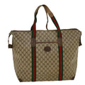 GUCCI GG Canvas Web Sherry Line Boston Bag PVC Leather Beige Green th4115