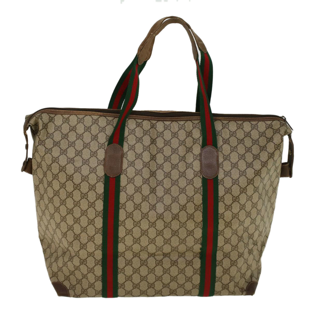 GUCCI GG Canvas Web Sherry Line Boston Bag PVC Leather Beige Green th4115