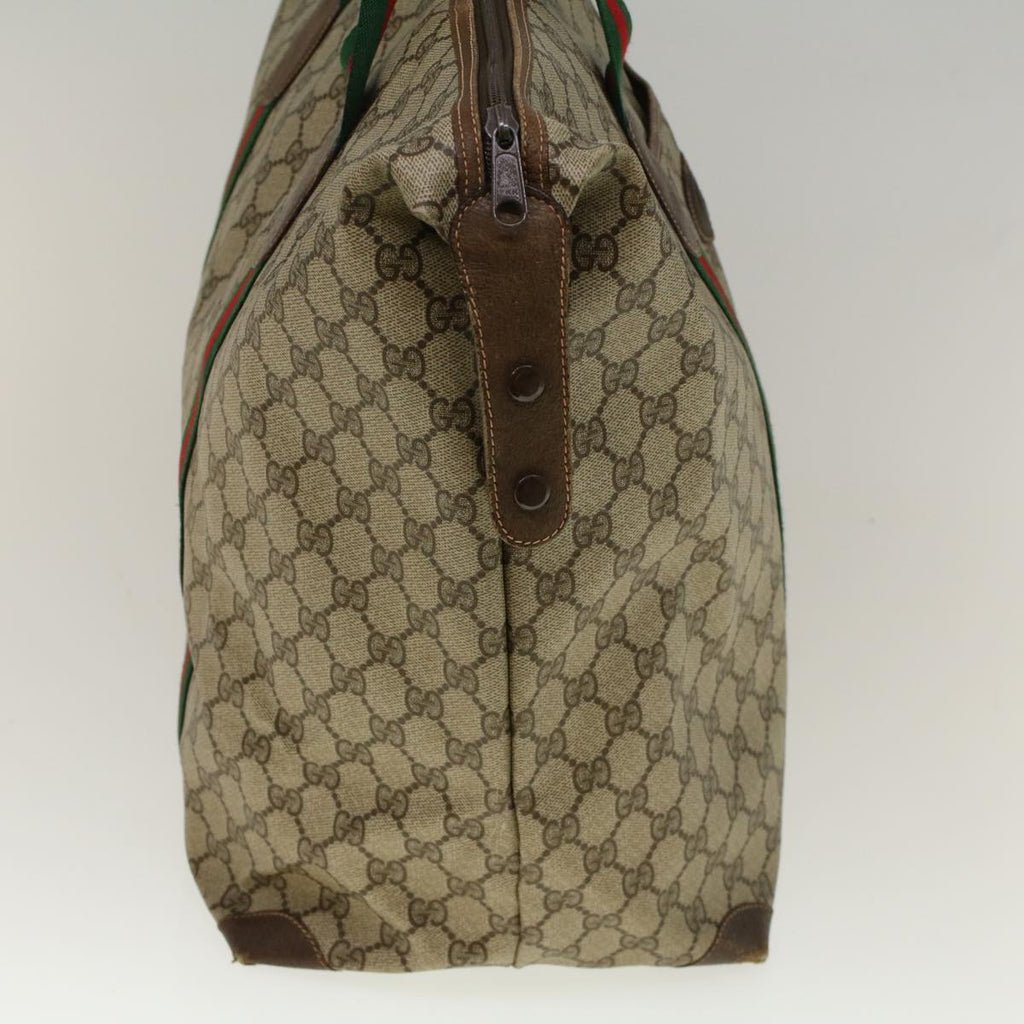 GUCCI GG Canvas Web Sherry Line Boston Bag PVC Leather Beige Green th4115