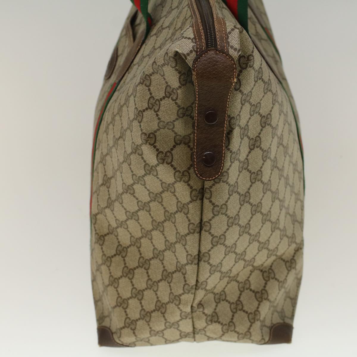 GUCCI GG Canvas Web Sherry Line Boston Bag PVC Leather Beige Green th4115