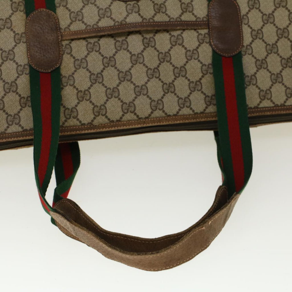 GUCCI GG Canvas Web Sherry Line Boston Bag PVC Leather Beige Green th4115