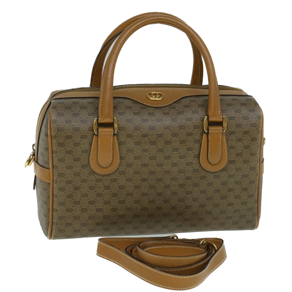 GUCCI Micro GG Canvas Boston Bag PVC Leather 2way Beige th4135