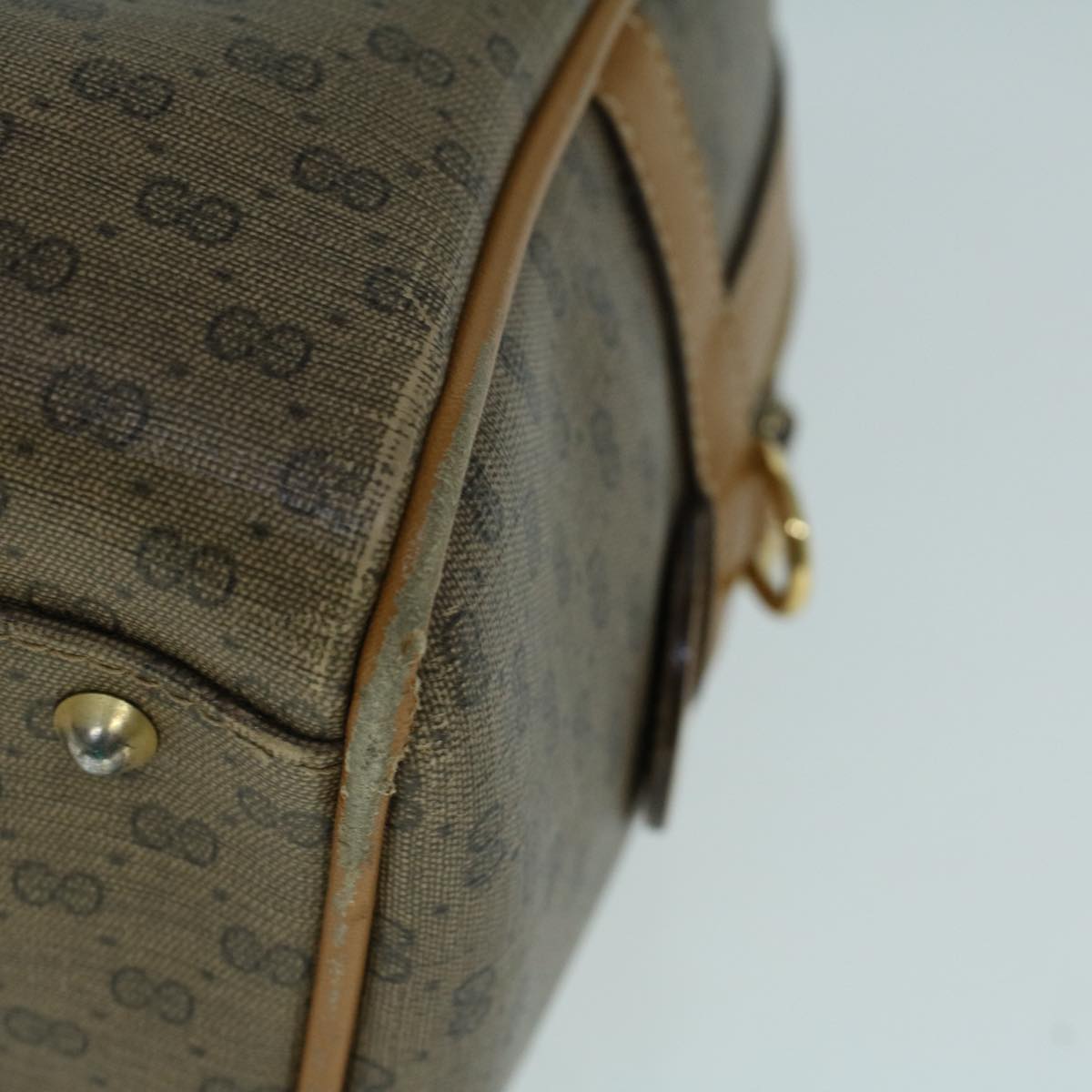 GUCCI Micro GG Canvas Boston Bag PVC Leather 2way Beige th4135