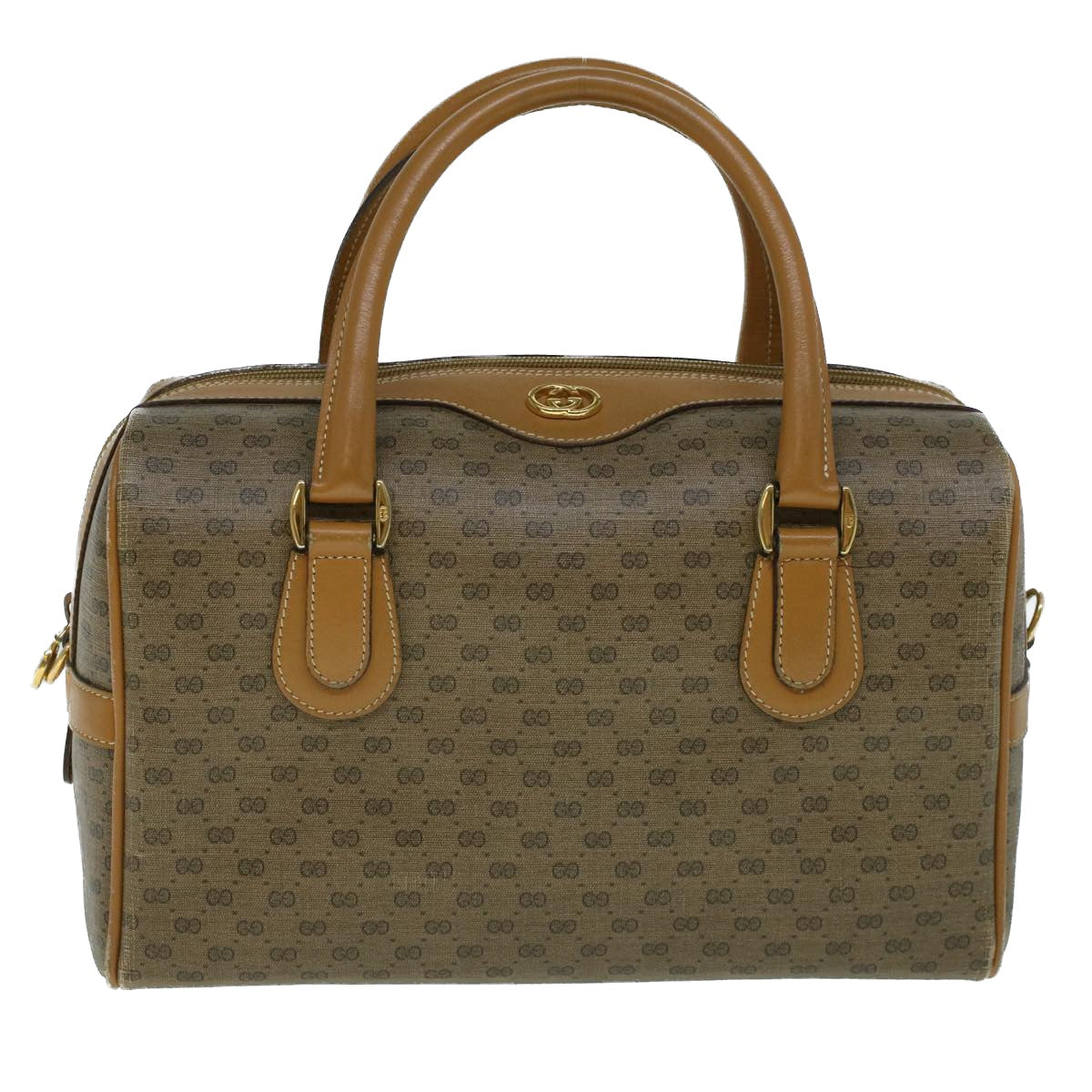 GUCCI Micro GG Canvas Boston Bag PVC Leather 2way Beige th4135