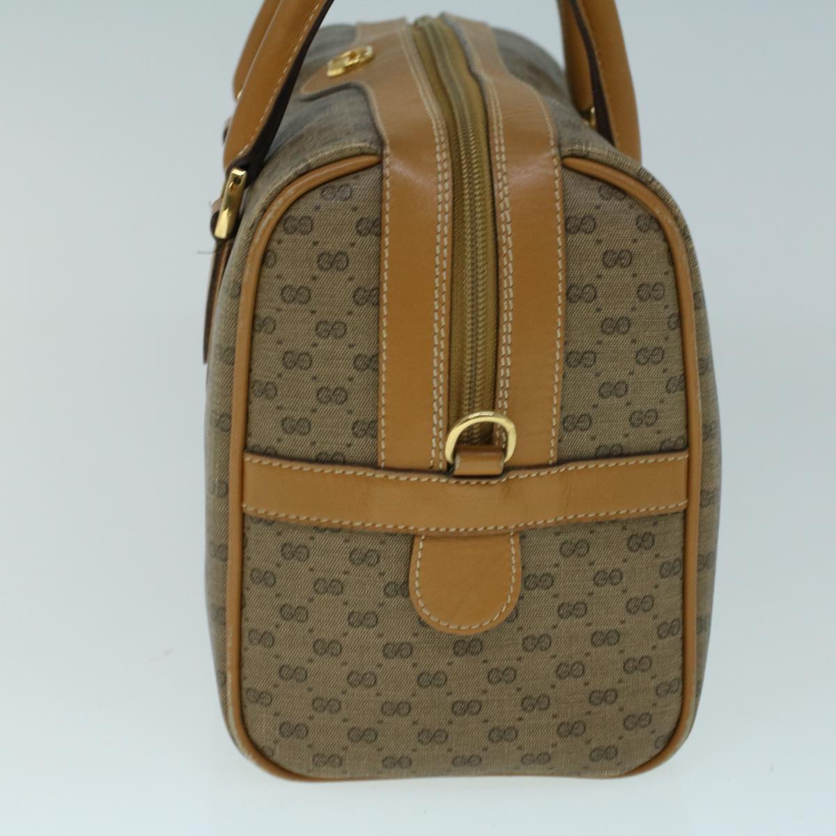 GUCCI Micro GG Canvas Boston Bag PVC Leather 2way Beige th4135