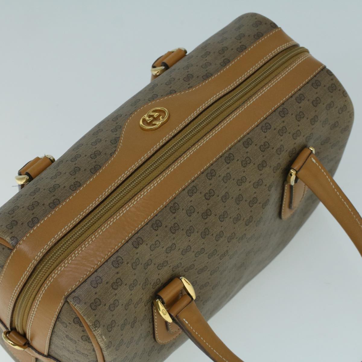 GUCCI Micro GG Canvas Boston Bag PVC Leather 2way Beige th4135