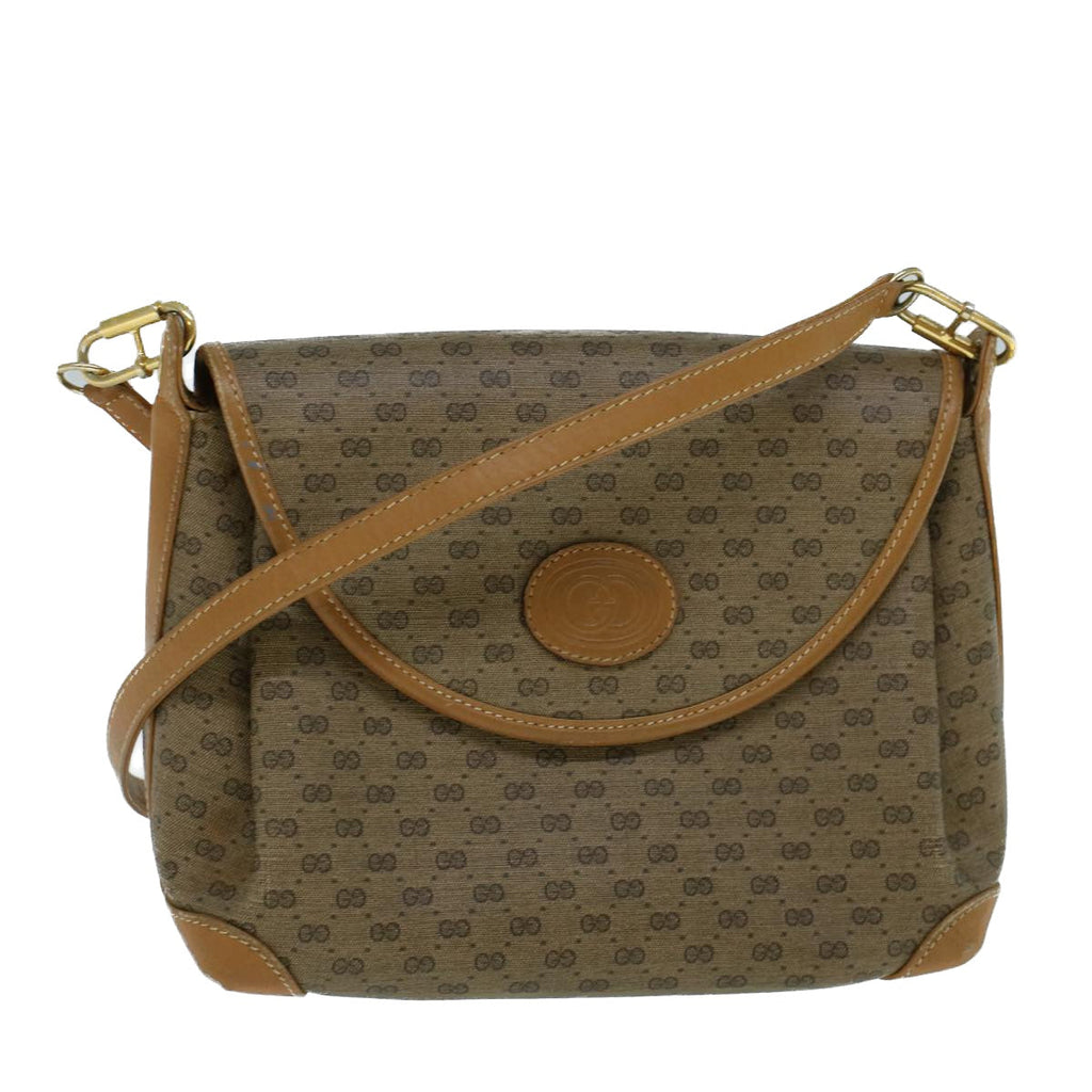 GUCCI Micro GG Canvas Shoulder Bag PVC Leather Beige th4136